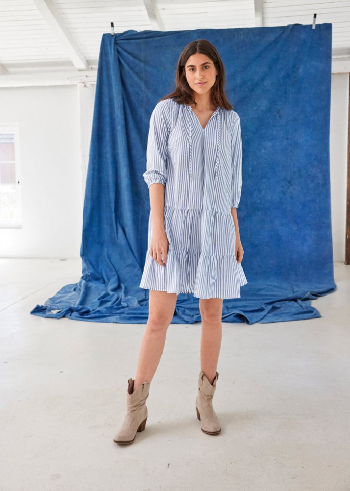 Tunika-Kleid, 3/4-Arm, gestreift