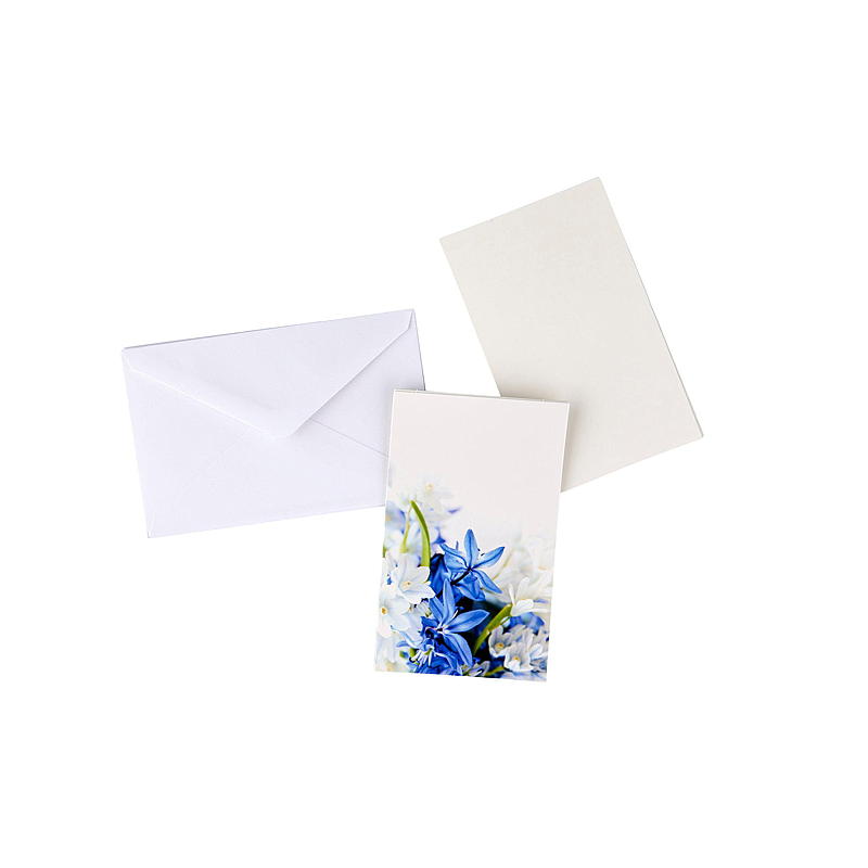 Kort 10-pk enkelt m/konvolutt blå blomst