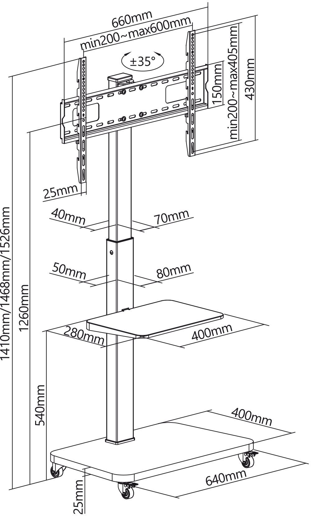my wall HP108L TV-Standfuß, (bis 75 Zoll, Packung, 1-teilig, Standfuß für Flachbildschirme)