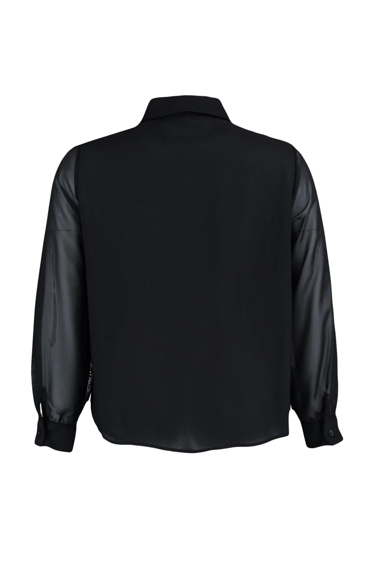 Trendyol Curve  Schwarzes, langärmliges, geknöpftes Chiffon-Webhemd TBBAW23AX00004