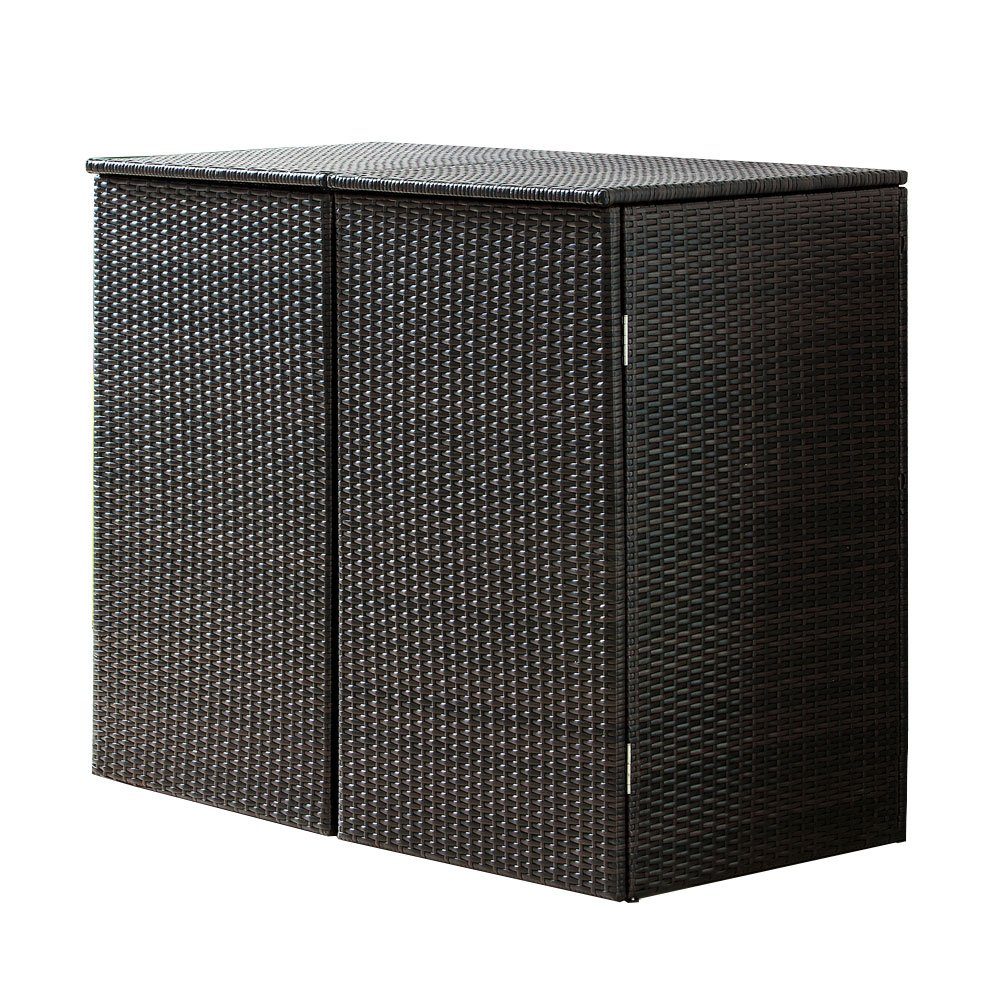 Green Yard Mülltonnenbox Mülltonnenabdeckung 2 Mülltonnen 111 x 65 x 104 cm Rattan-Optik (1 Stück, Mit Magnetverschluss), Deckel und Vorderseite zum Öffnen
