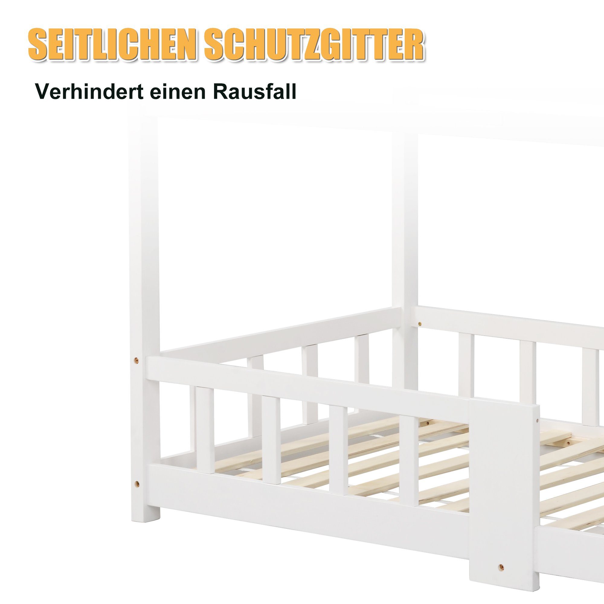 Flieks Massivholzbett (1-tlg), Kiefer Kinderbett Hausbett mit Tafel 90x200cm