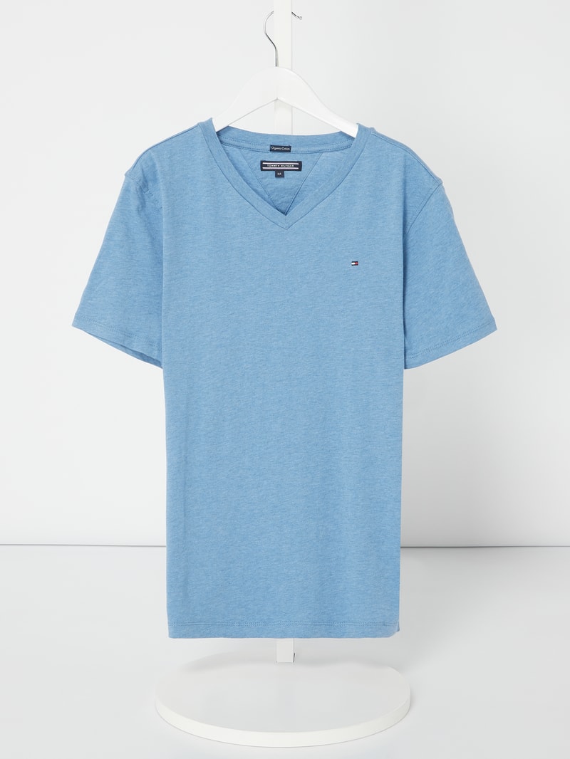 T-Shirt mit Logo-Stickerei in hellblau