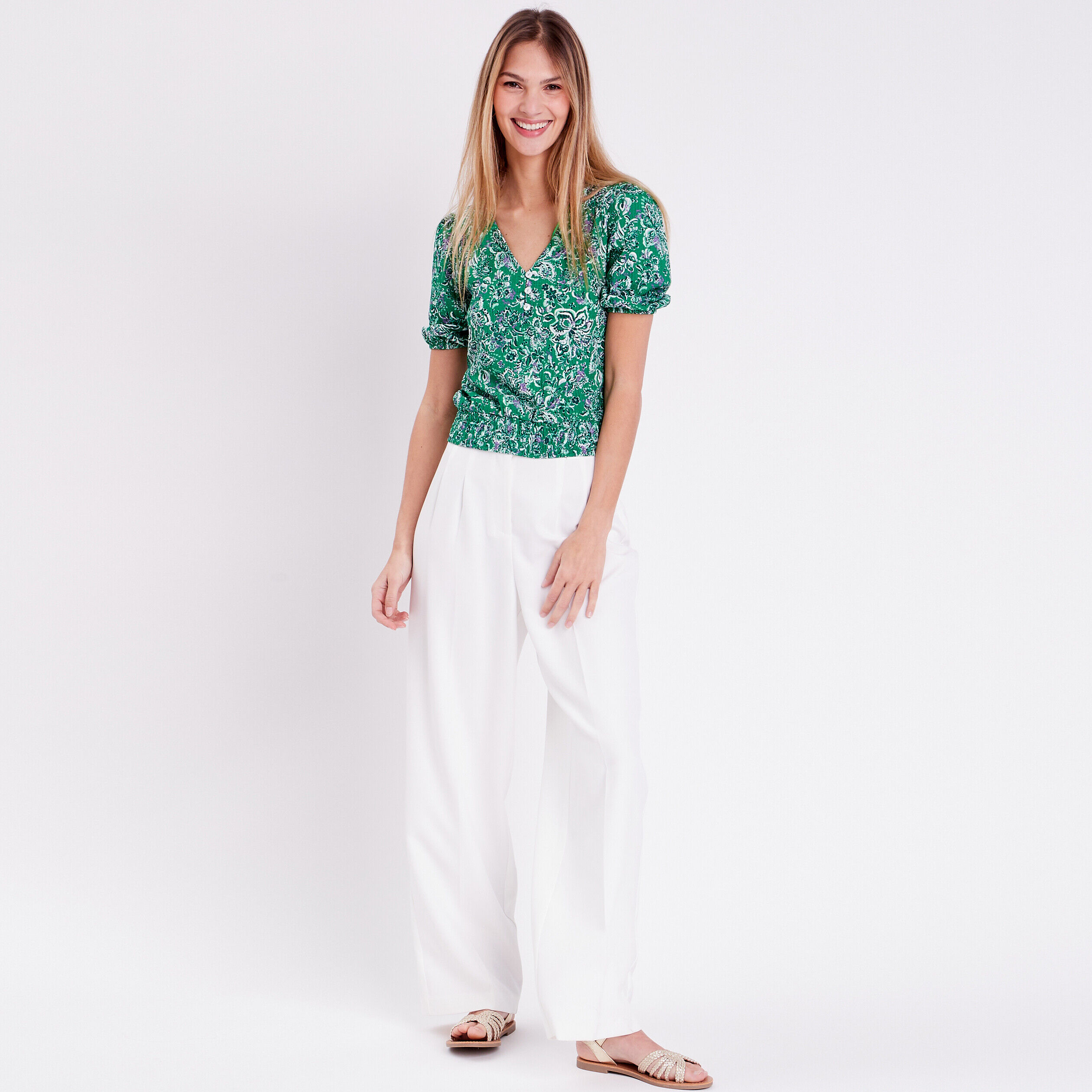 Blouse avec boutons au col vert femme | Cache Cache