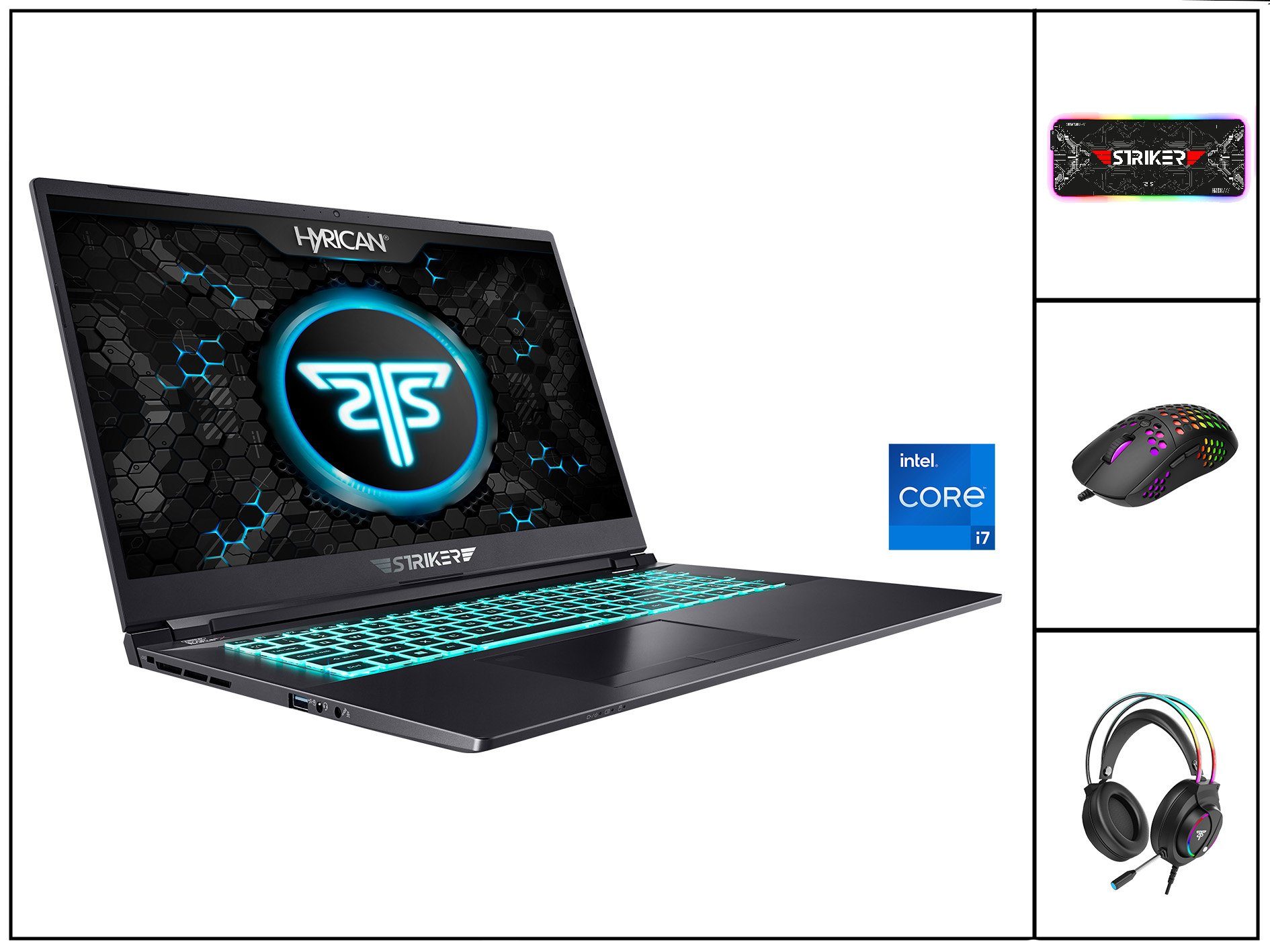 Hyrican Striker SET2341 Gaming-Notebook (39,62 cm/15,6 Zoll, Intel Core i7 11800H, GeForce RTX 3070, 1000 GB SSD, Windows 11, inkl. Gaming-Headset, Mauspad und Maus mit RGB-Beleuchtung)