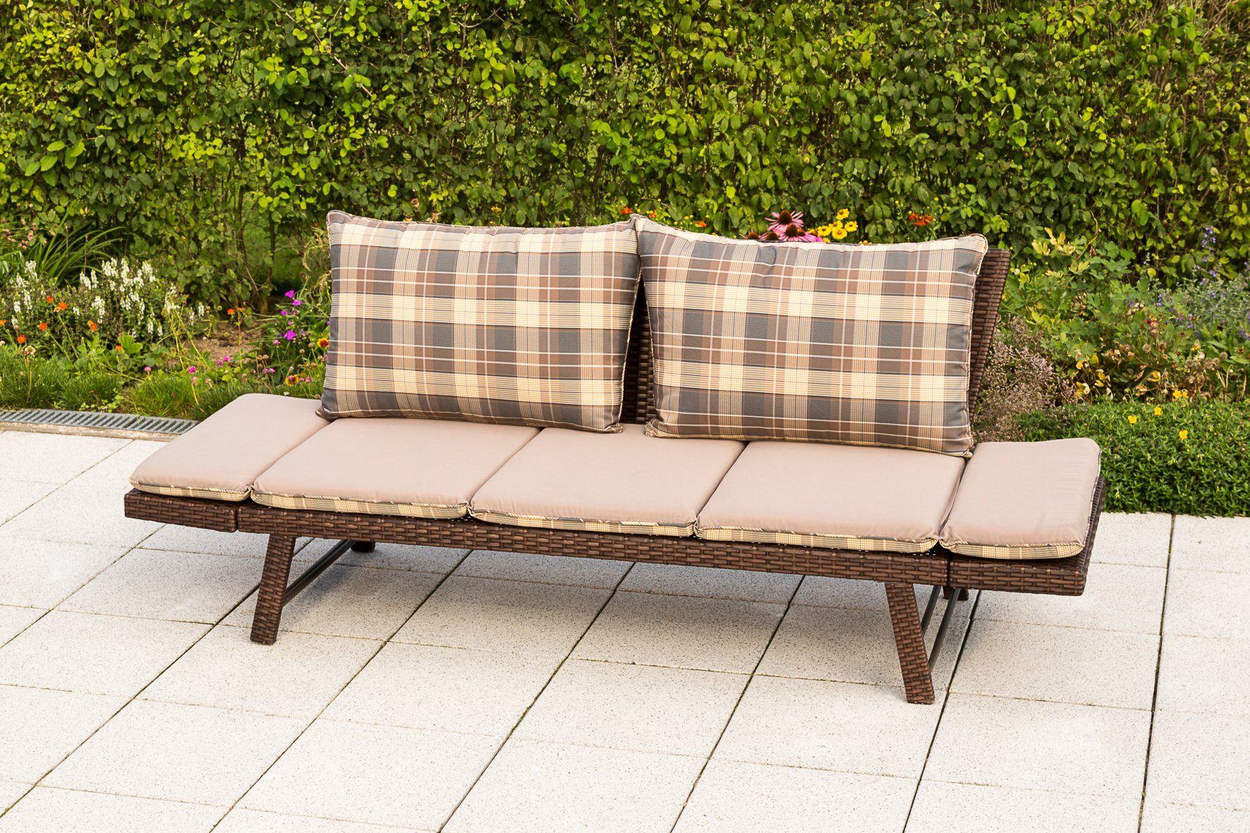 MERXX Gartenbank Daybed Rattan, BxTxH: 172x64x78 cm, mit Auflage und Rückenkissen