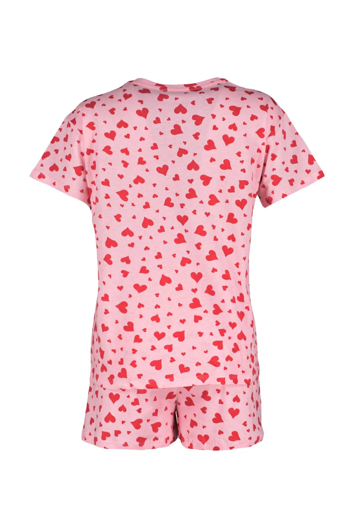 Trendyol Collection  Rosa gestricktes Pyjama-Set mit T-Shirt und Shorts aus 100 % Baumwolle mit Herzmuster THMSS23PT00013