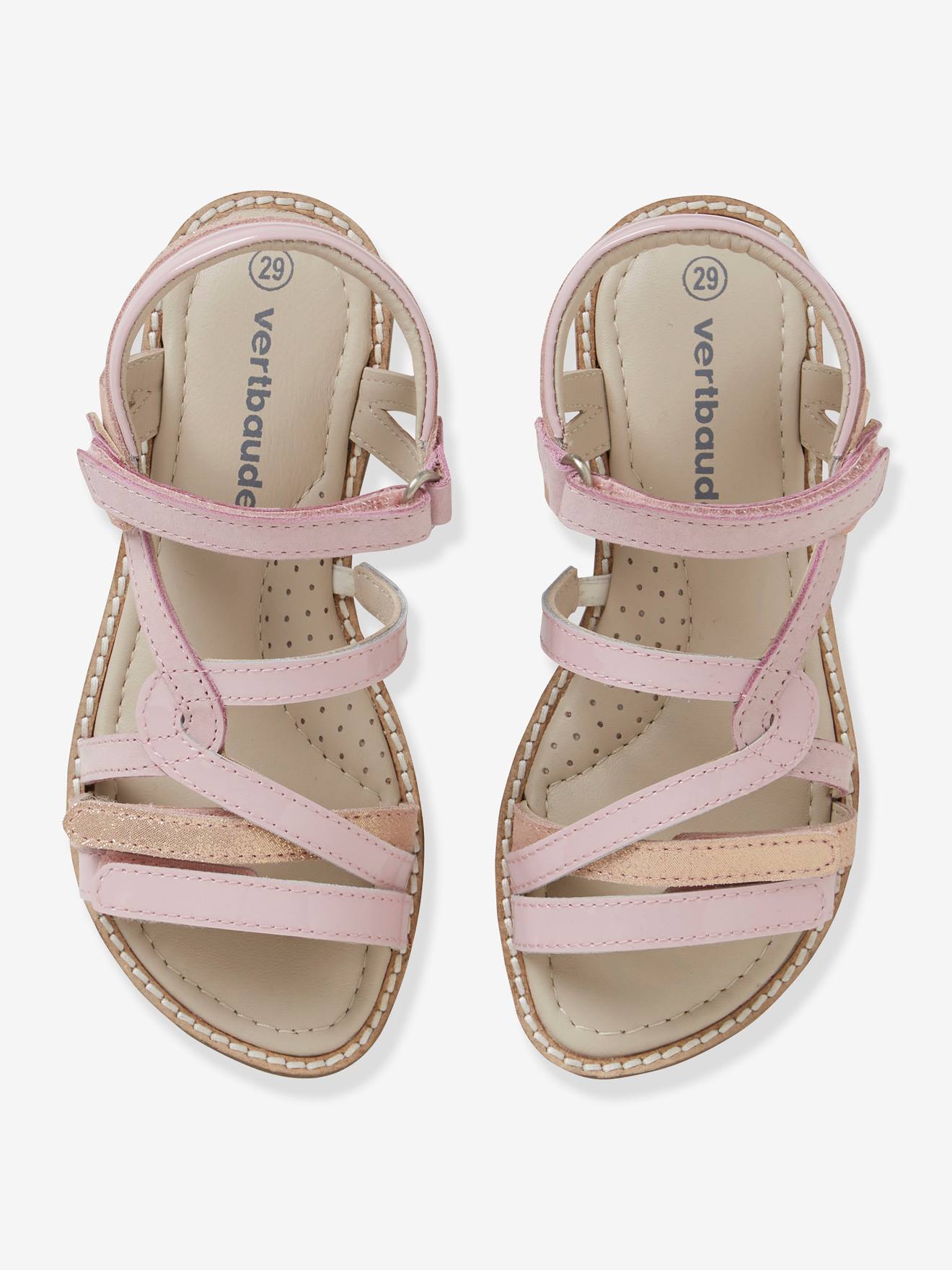 Sandales scratchées en cuir fille collection maternelle rose métallisé