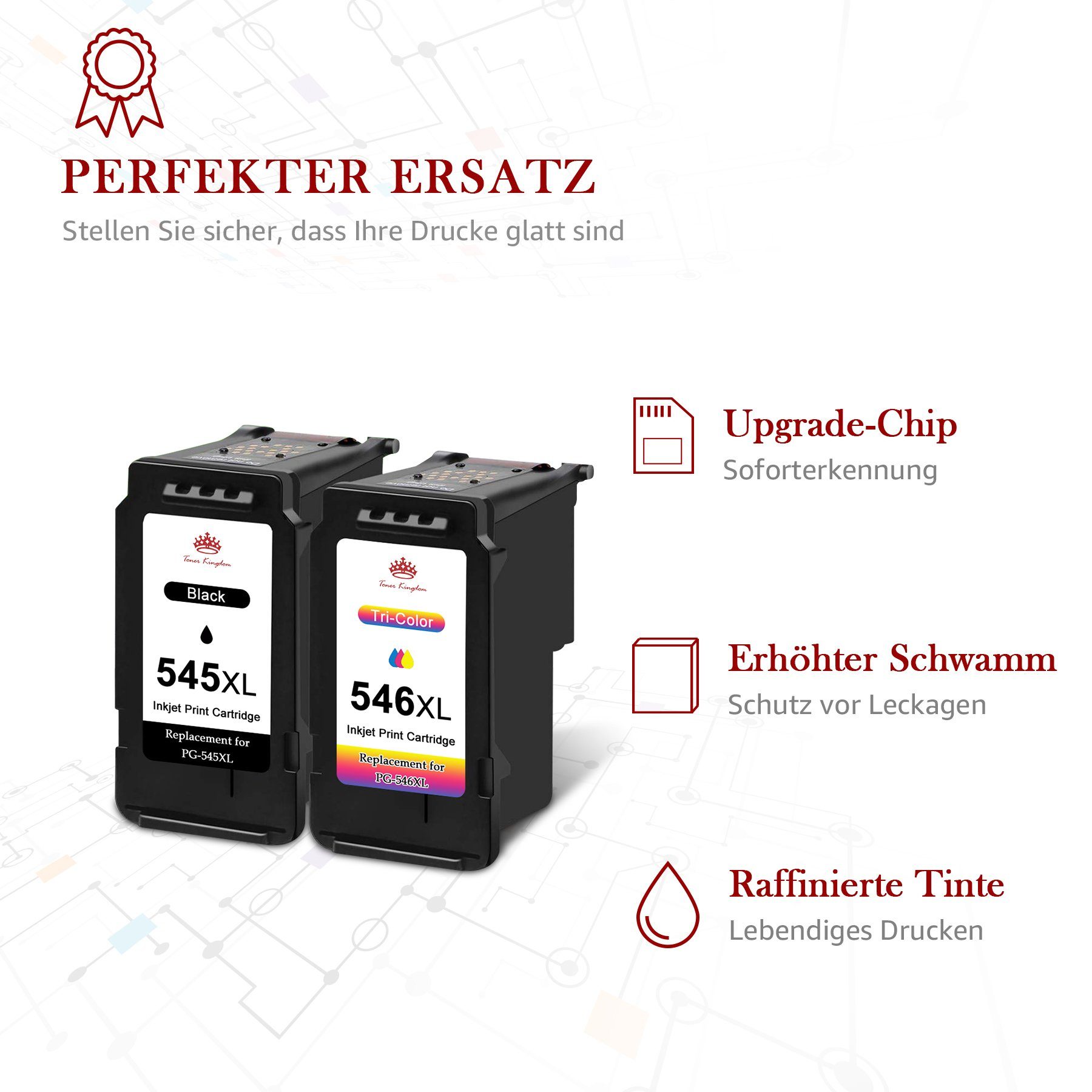 Toner Kingdom 2er für CANON 545 546 XL PG 545XL 546XL Patronen Tintenpatrone (für Pixma MX490 MX495 TR4550 TS3151 TS3150 TS3350 TS3351)