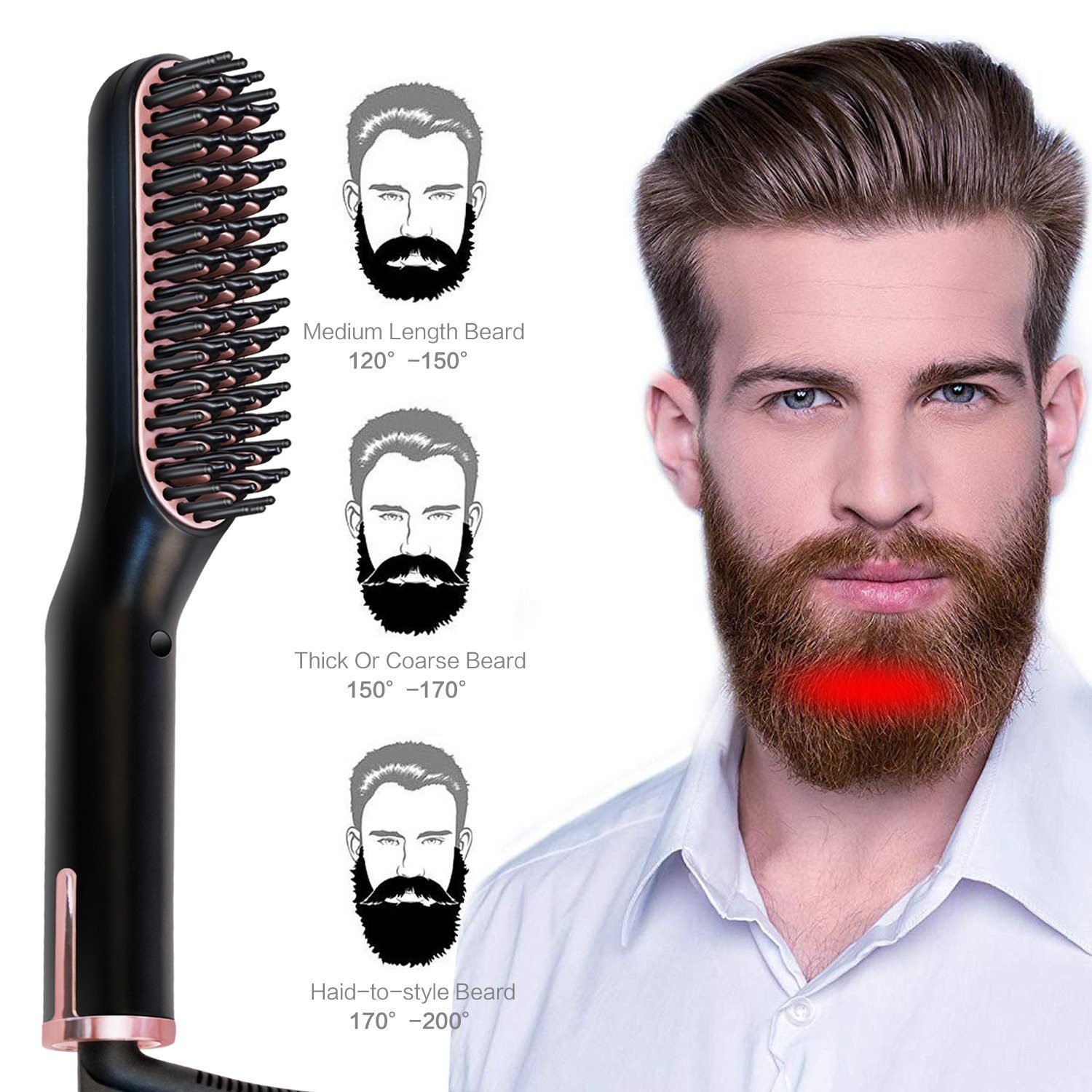 ERHWIO Bartbürste Haarglättungsbürste 3in1, Ionen-Heizung, einstellbare Temperatur, Bartbürste, Verbrühungsschutz, 30 Min. Abschaltung Männer/Frauen