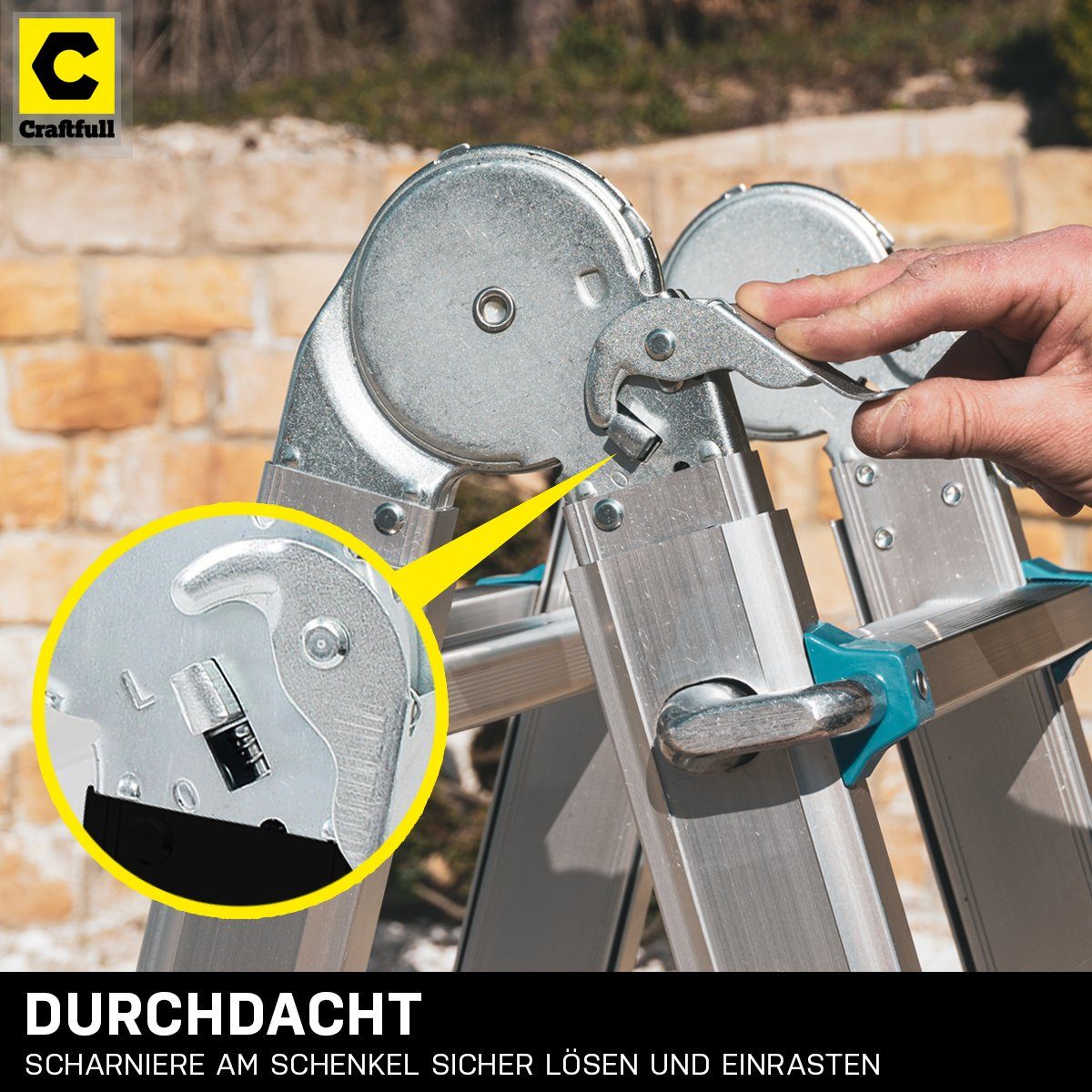 Craftfull Teleskopleiter 4in1 Treppenleiter CF-105A - 3 Jahre Garantie - 2,9-6,25 m - Aluminium (150 kg Traglast - Mehrzweckleiter Alu Stehleiter bis 150 kg - Anlegeleiter - Trittleiter - Wandleiter - Arbeitsbühne - Haushaltsleiter - Ausziehleiter -