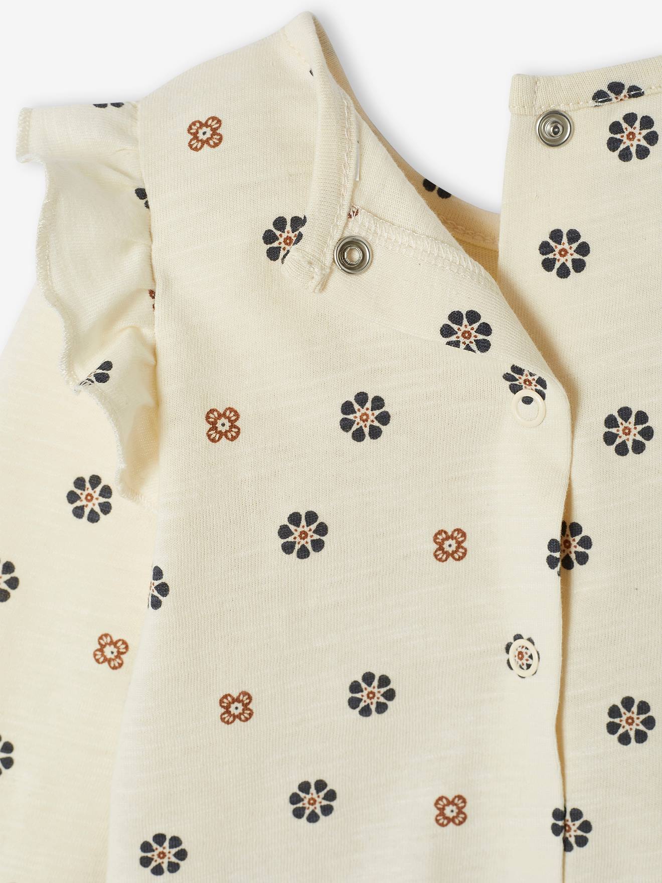 T-shirt fleuri bébé avec volant écru