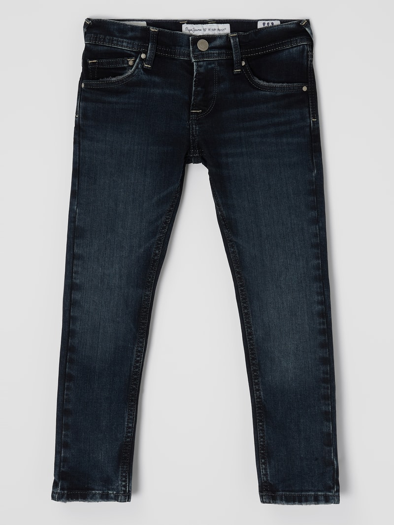 Skinny Fit Low Waist Jeans mit Stretch-Anteil Modell 'Finly' in dunkelblau