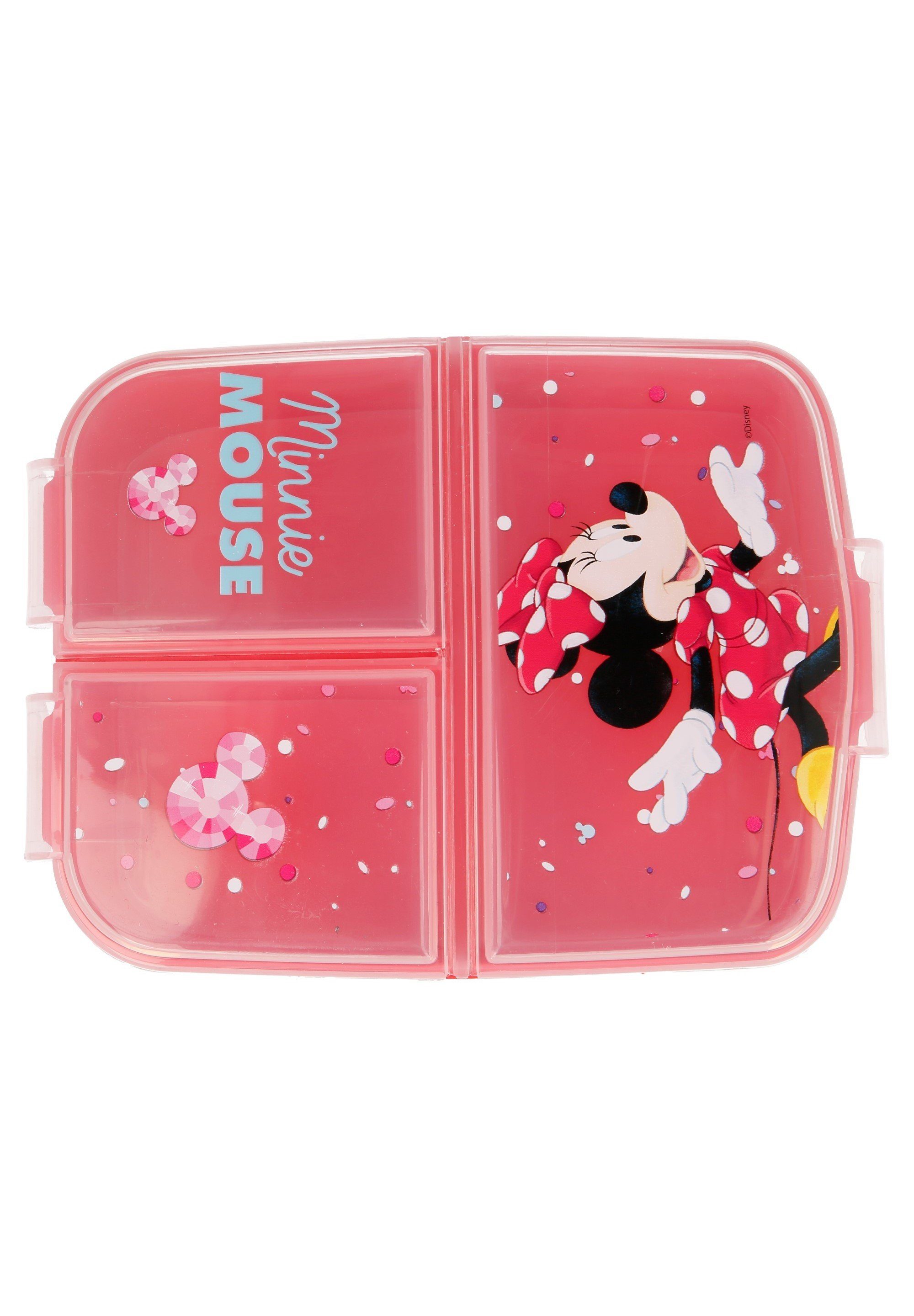 Minnie Mouse Lunchbox Brotdose Minnie Mouse, Vesperdose mit 3 Fächern, BPA-frei