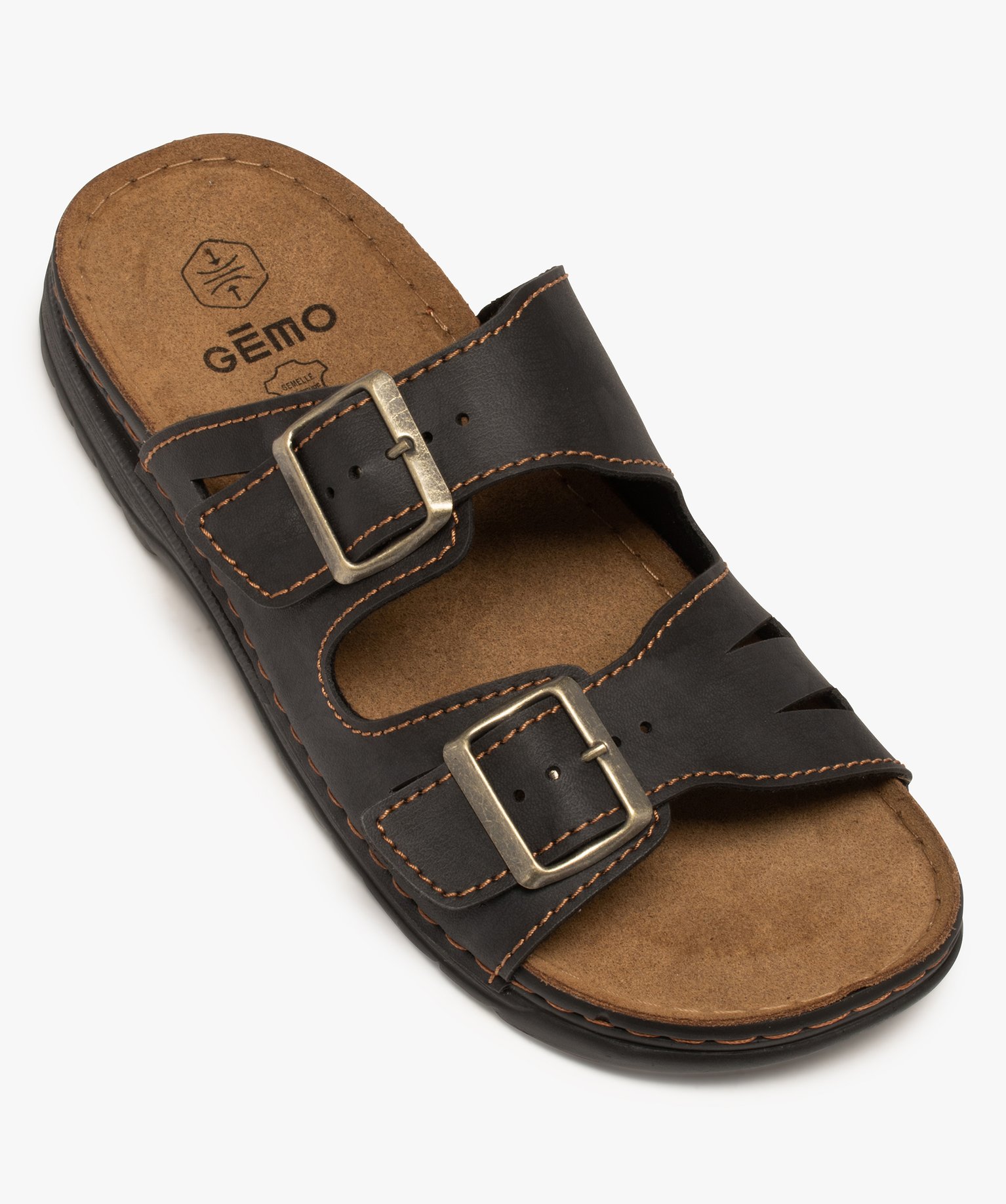 Mules homme confort à larges brides à boucle noir | GEMO