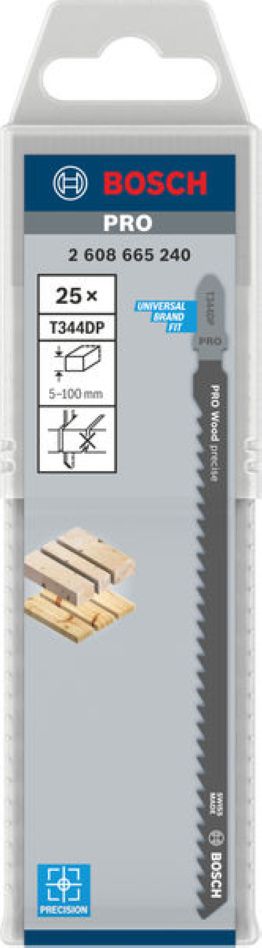 Bosch Blue Zubehör 2608665240 PRO Wood Präzisions-Stichsägeblatt T344DP 152 mm 25-teilig