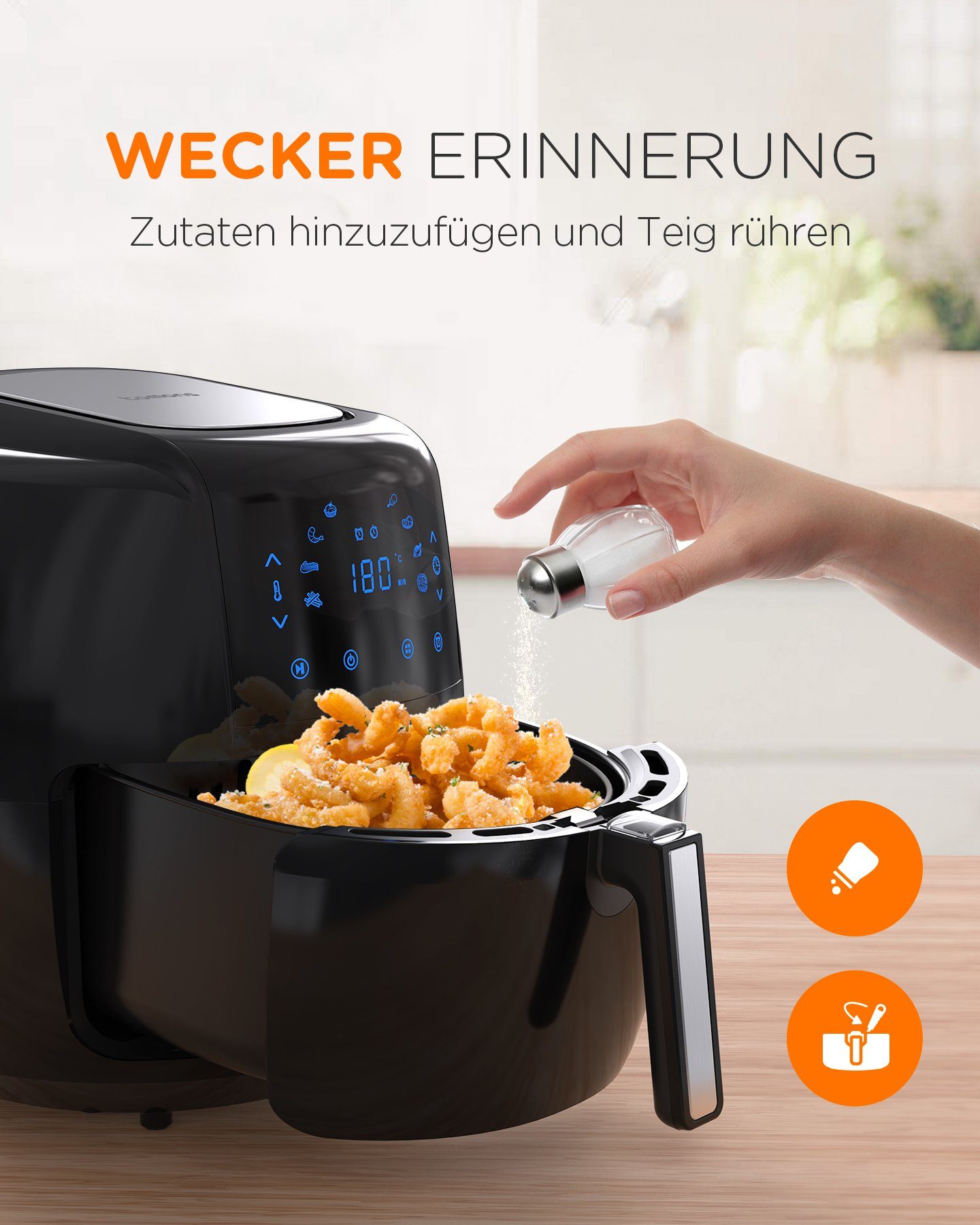 Tomons Heißluftfritteuse XXL 5,5L Elektrofritteuse Airfryer, ohne Fett und Öl, 1800,00 W