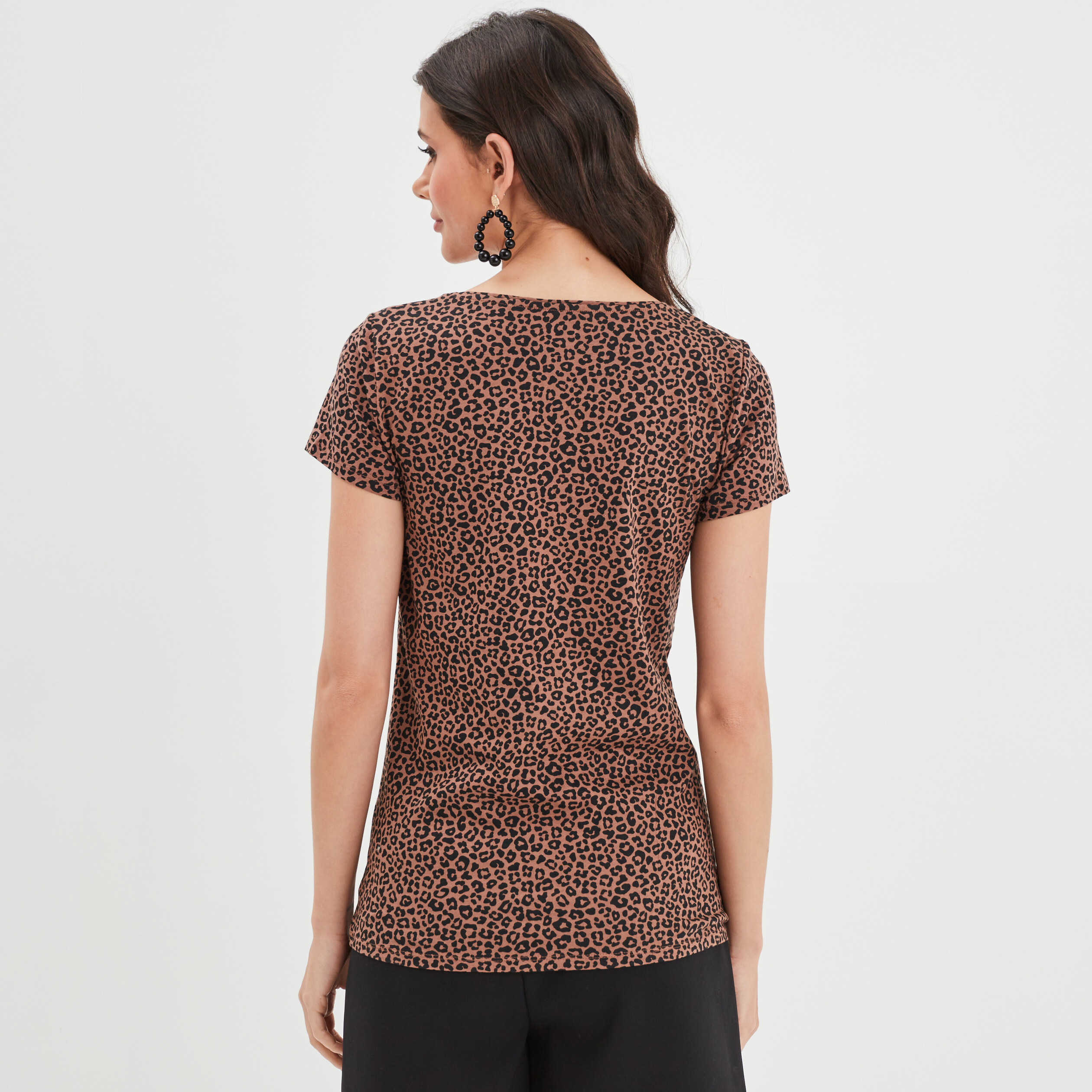 T-shirt imprimé coupe ajustée marron femme | La Halle