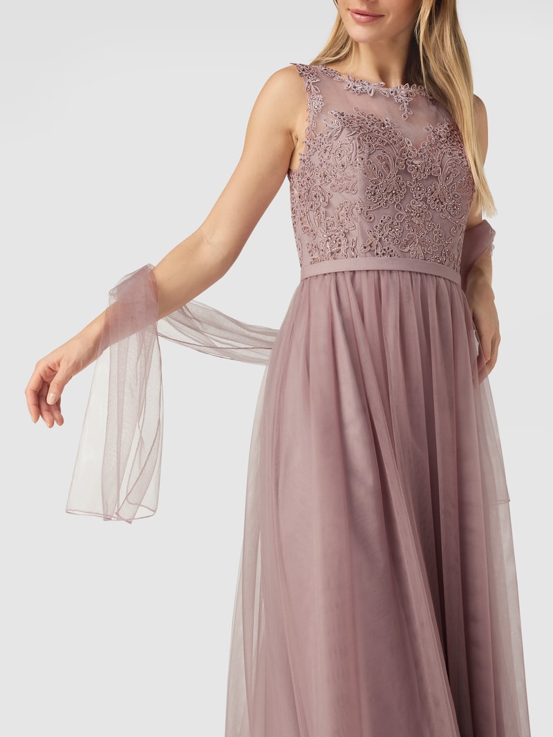 Abendkleid mit Ziersteinbesatz in mauve