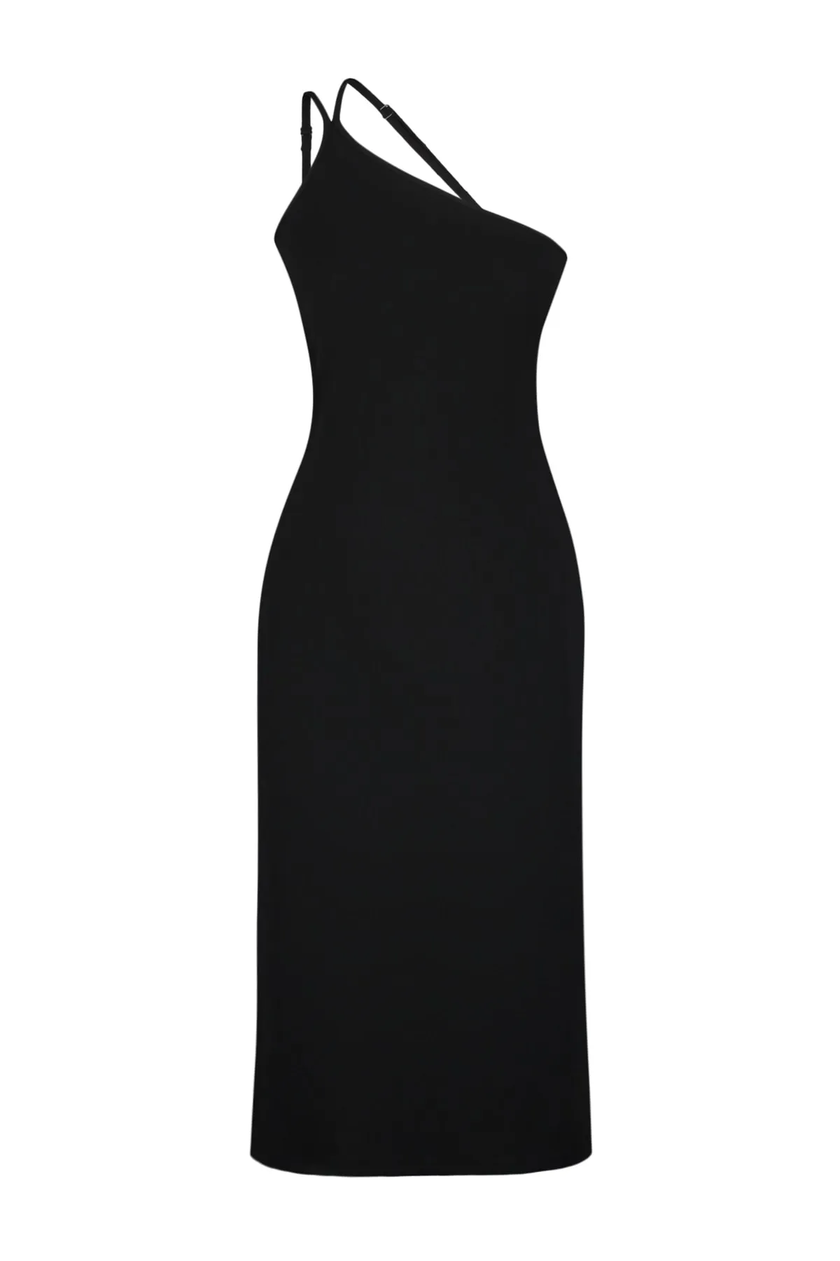 Trendyol Collection  Schwarzes Midi-Strickkleid aus Krepp mit Trägern TWOSS23EL02303