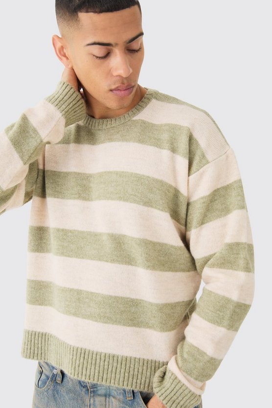 Kastiger Oversize Strickpullover mit Streifen
