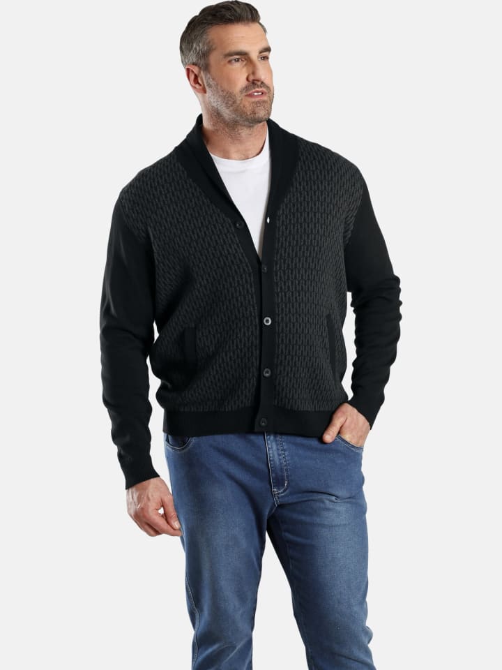Charles Colby Strickjacke DUKE RONAN in schwarz gemustert günstig kaufen XXL