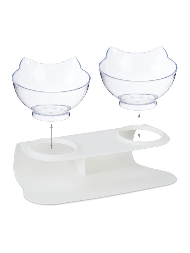 relaxdays Katzen-Doppelnapf in Weiß/ Transparent -  (B)27,5 x (H)16 x (T)13,5 cm günstig kaufen onesize