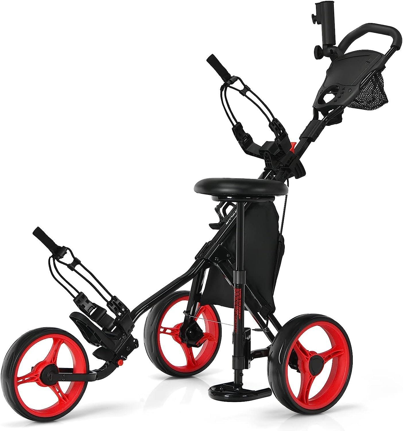 KOMFOTTEU Golftrolley Golfwagen, 3-Rad Trolley, mit abnehmbarem Sitz