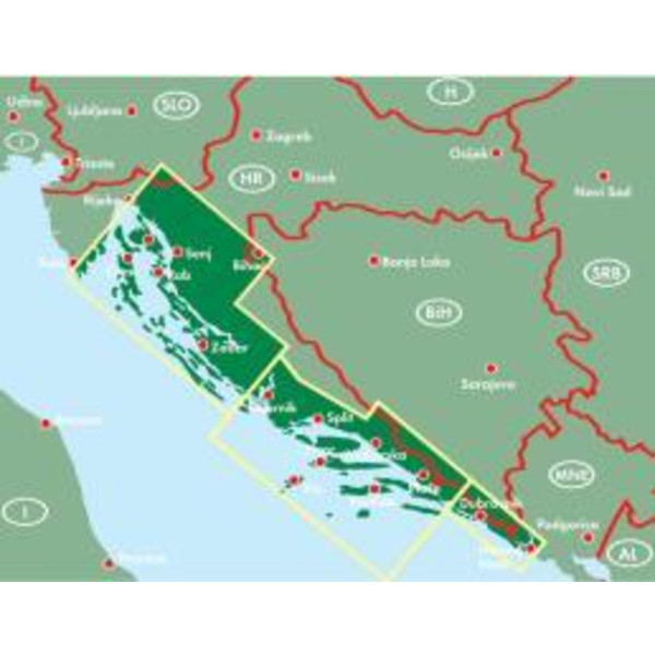 Dalmatinische Küste, Rijeka - Cres - Krk - Kornaten - Zadar - Split - Brac - Dubrovnik, Autokarte 1:150.000 - Straßenkarte