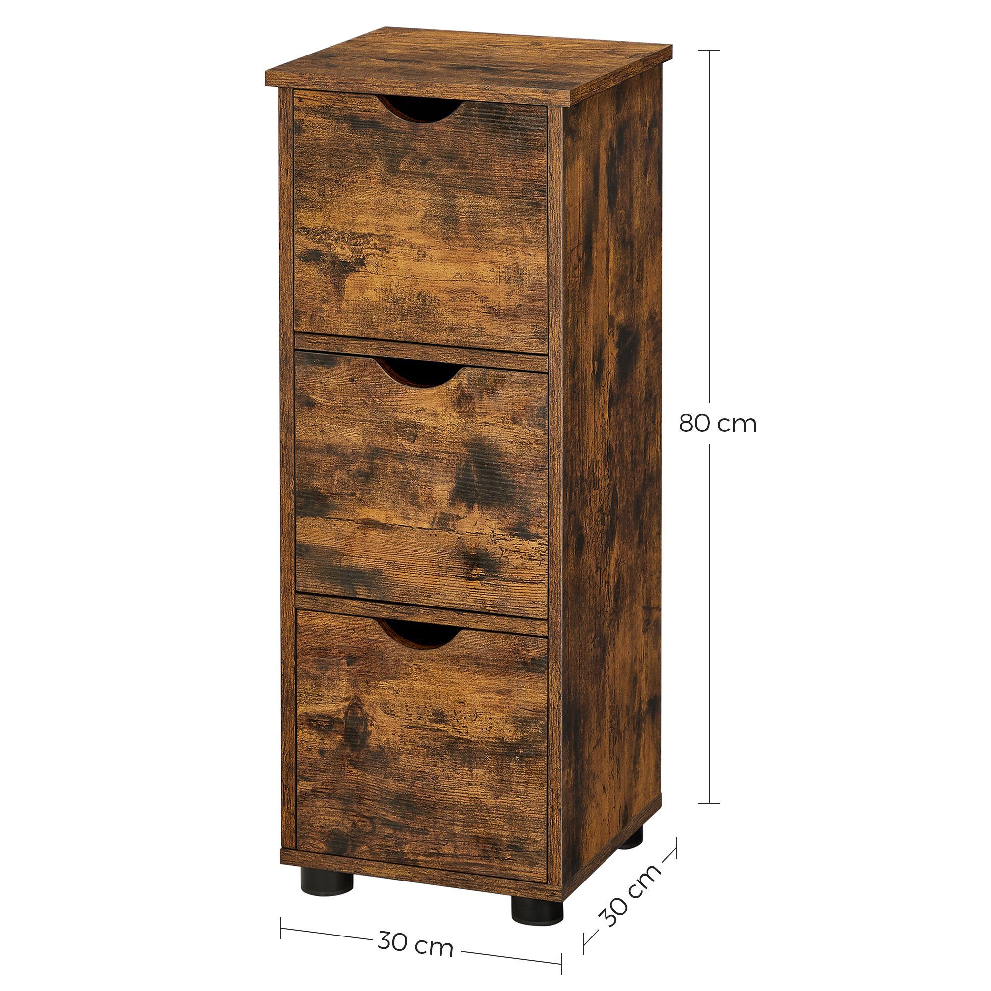 VASAGLE Badkommode Badezimmerschrank, mit 3 Schubladen, 30 x 30 x 80 cm