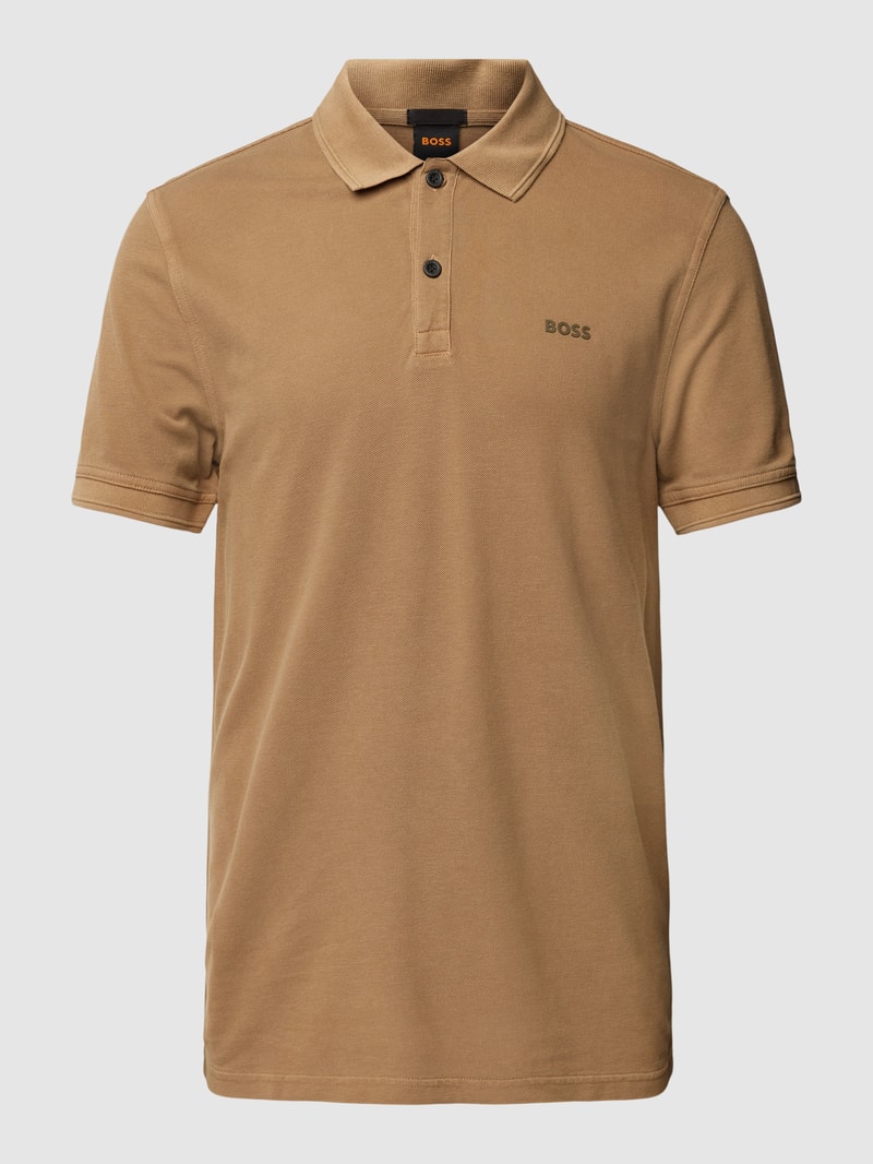 Poloshirt mit Logo-Stitching Modell 'PRIME' in camel
