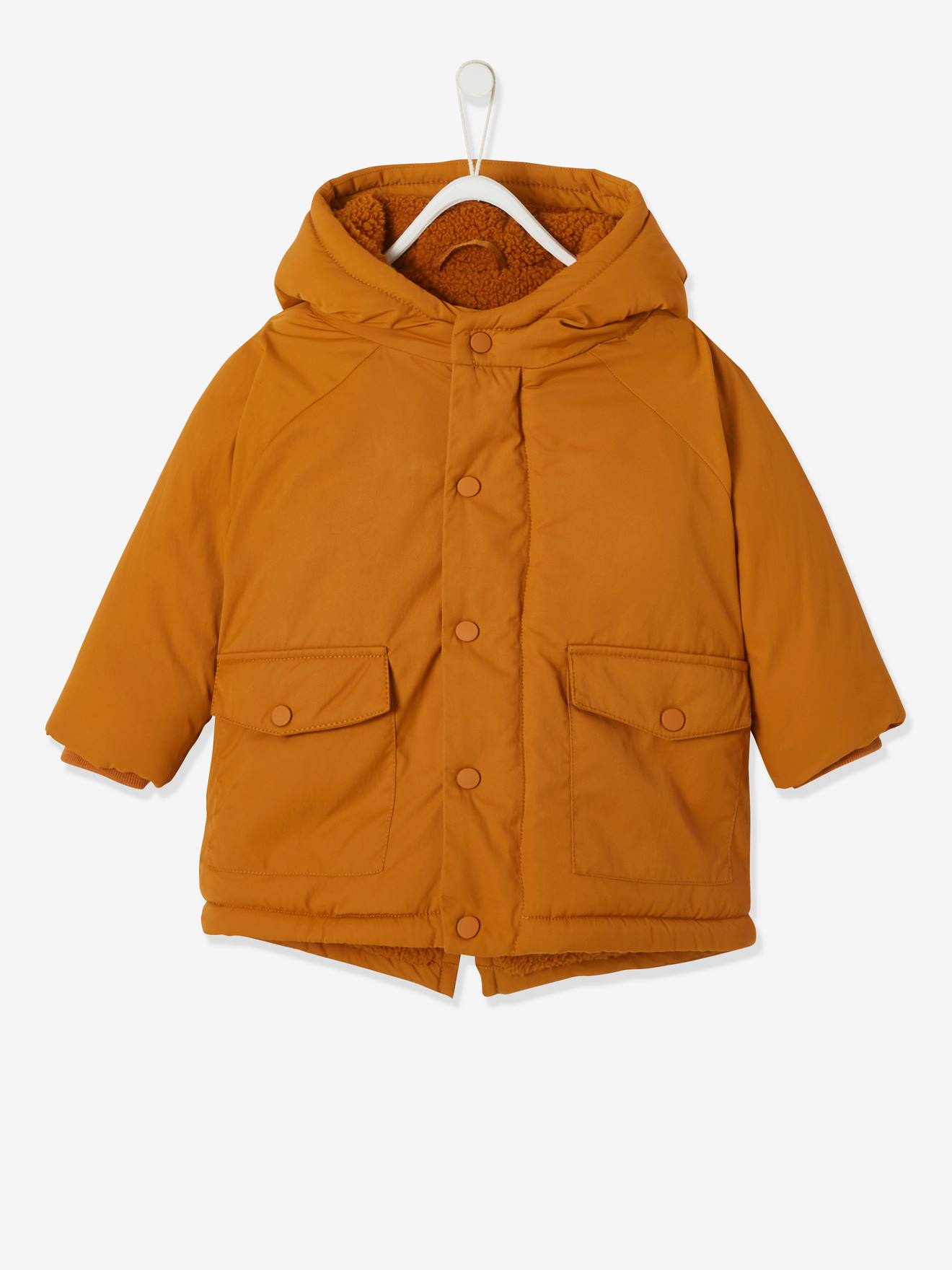 Parka doublée bébé à capuche cannelle
