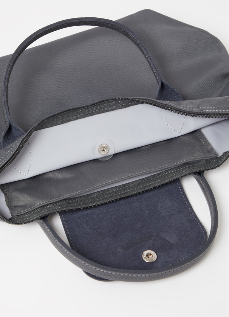 Geantă verde Longchamp Le Pliage, mărimea S, cu detalii din piele.