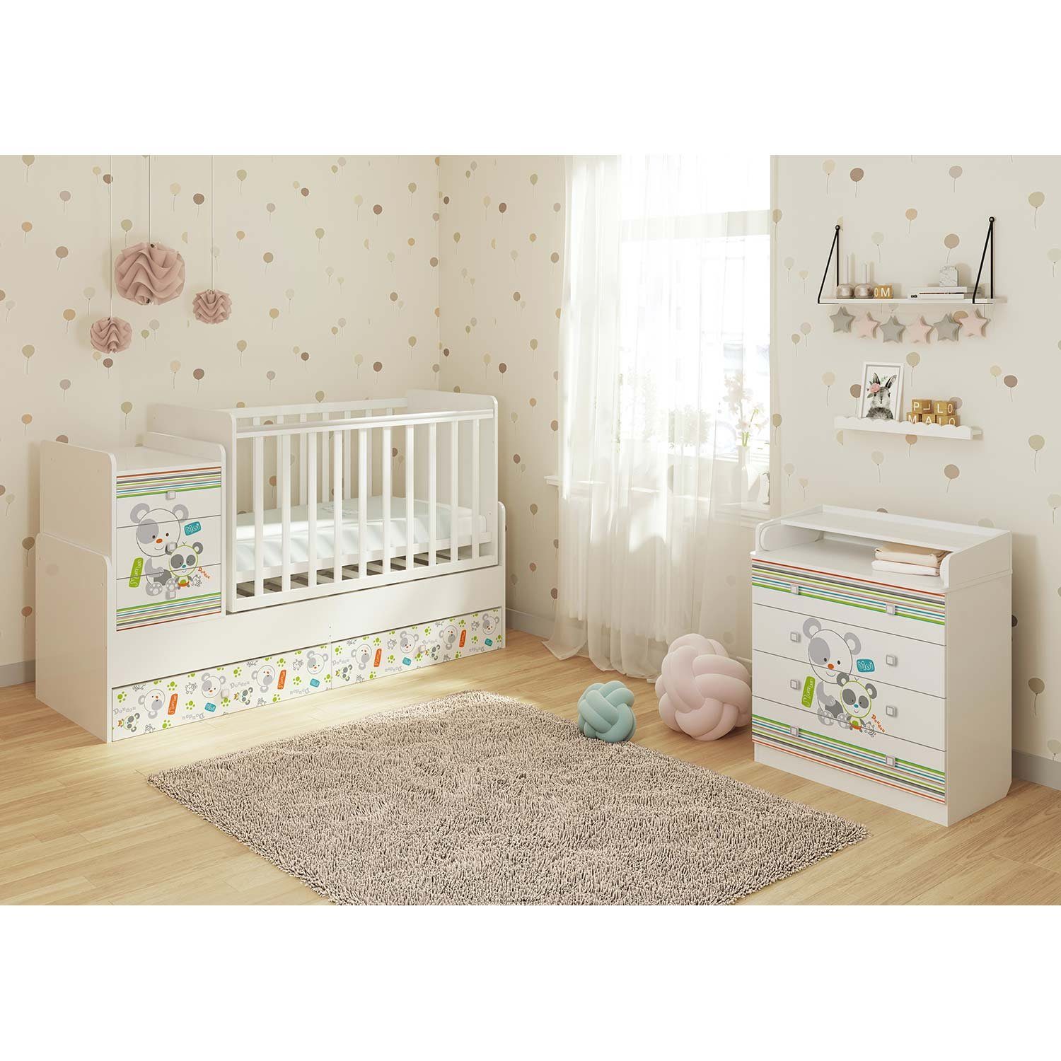 Polini kids Wickelkommode Polini Kids Wickelkommode Wickeltisch in Weiß mit Motiv Pandas, klappbare Wickelfläche