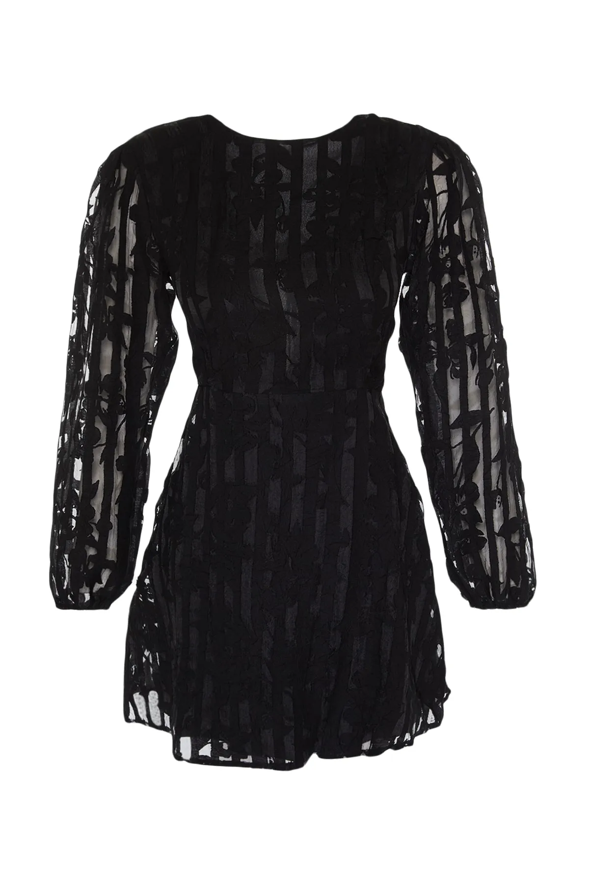 Trendyol Collection  Schwarzes elegantes Abendkleid mit offener Taille/Skater-gefütterter Spitze TPRSS23EL00039