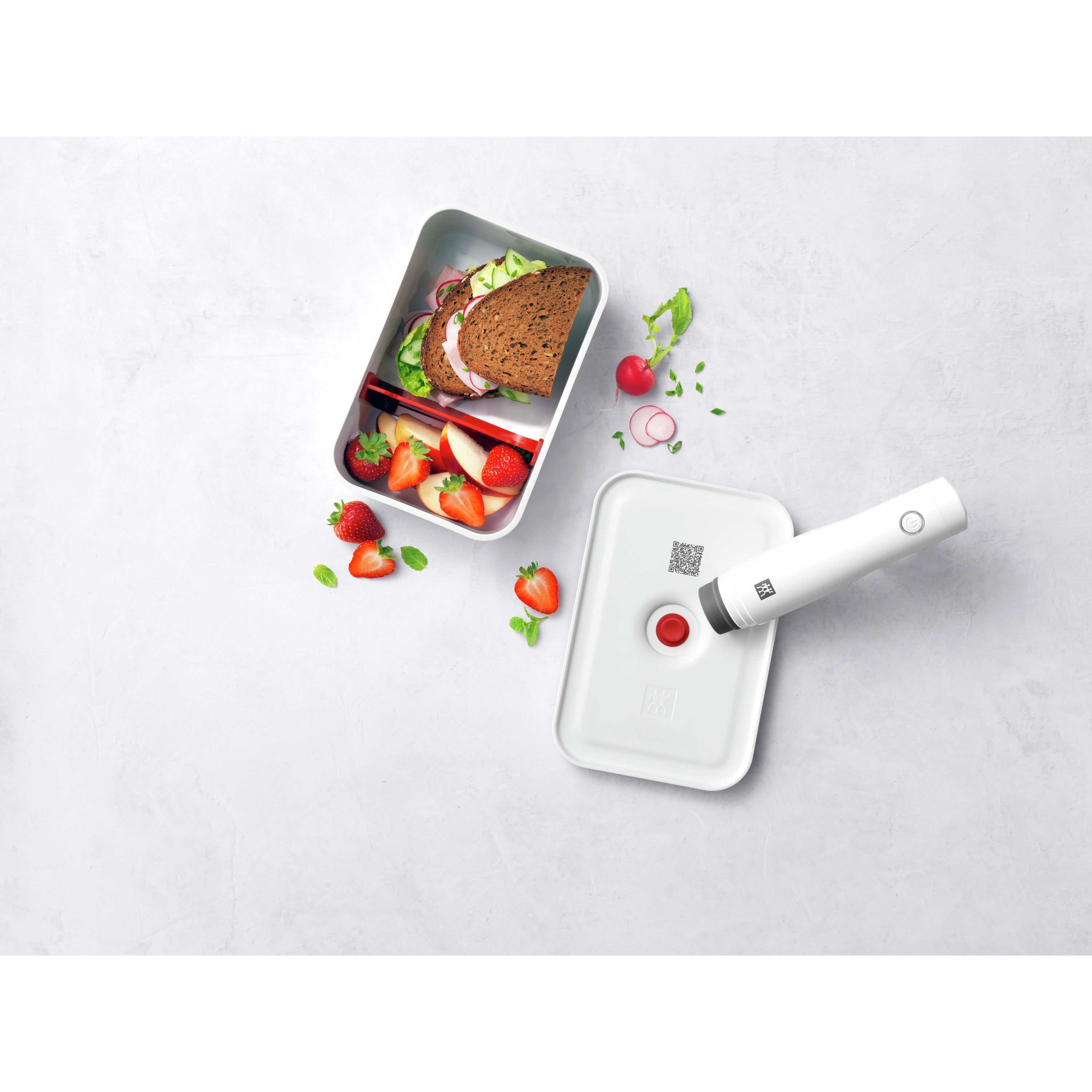 Vakuum Lunchbox L, Kunststoff, Weiß-Rot