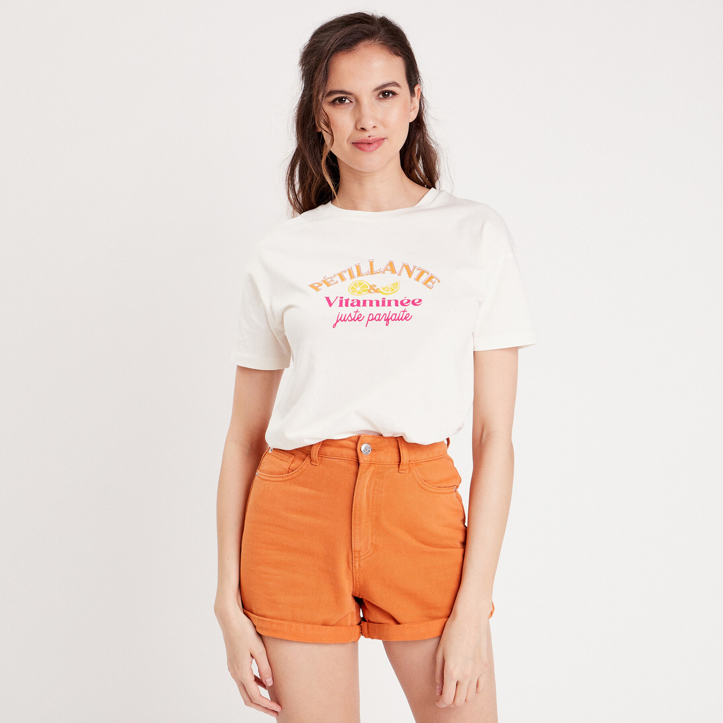 T-shirt manches courtes ecru femme | Cache Cache