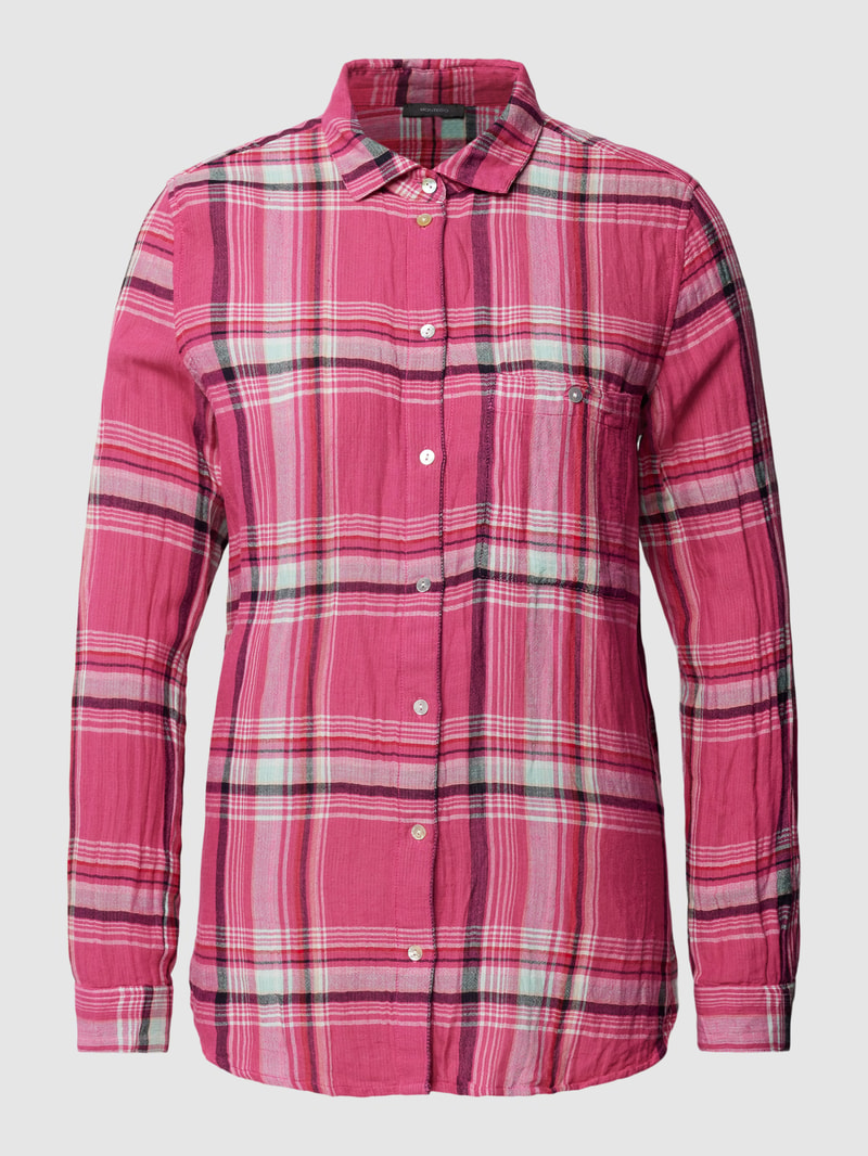 Hemdbluse mit Tartan-Karo und Brusttasche in fuchsia