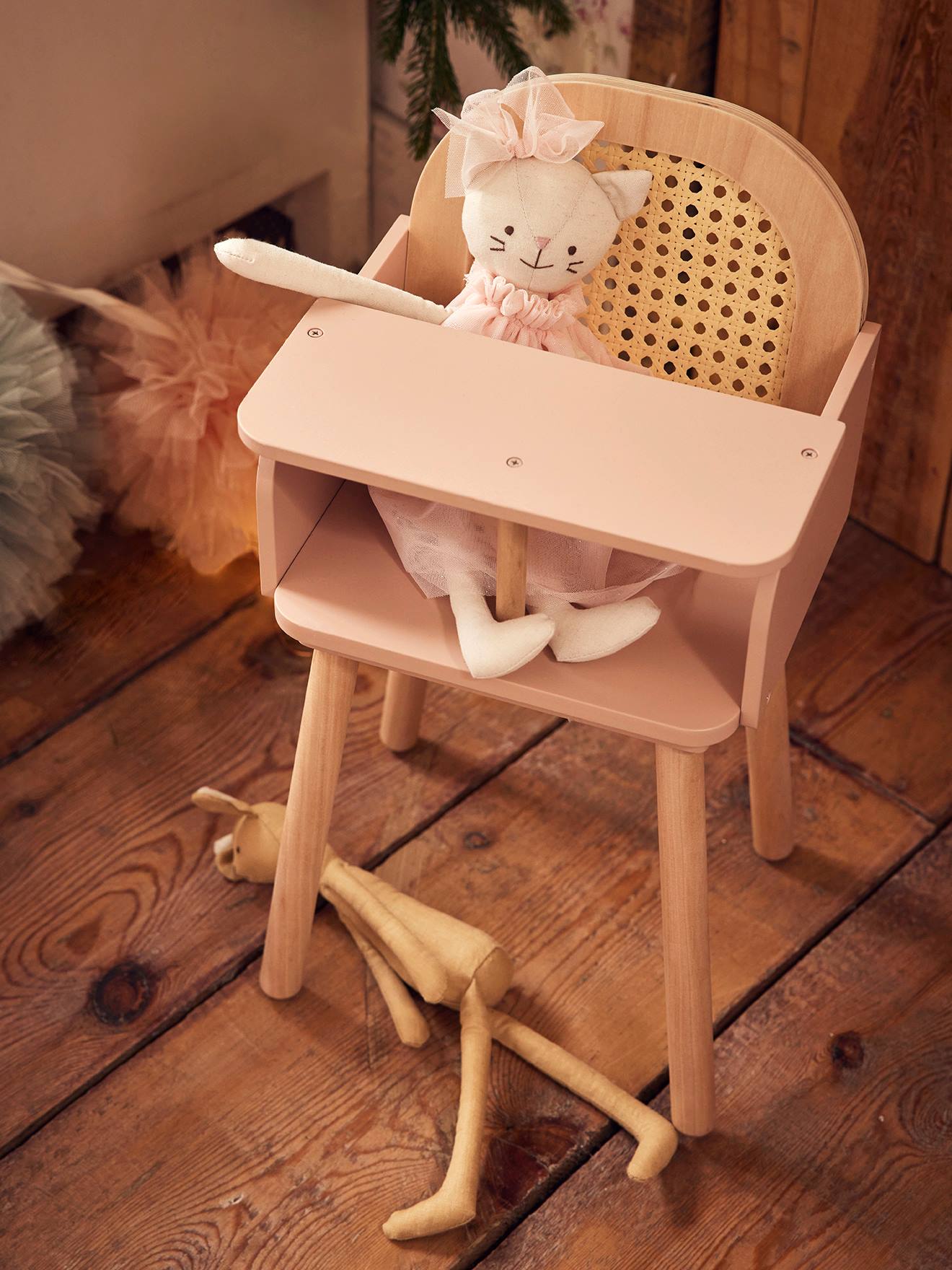 Chaise haute en cannage et bois FSC® POÉSIE multicolore