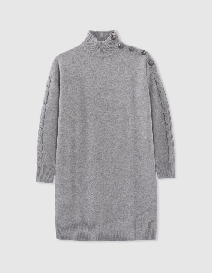 Robe grise tricot boutons gravés sur l'épaule Femme