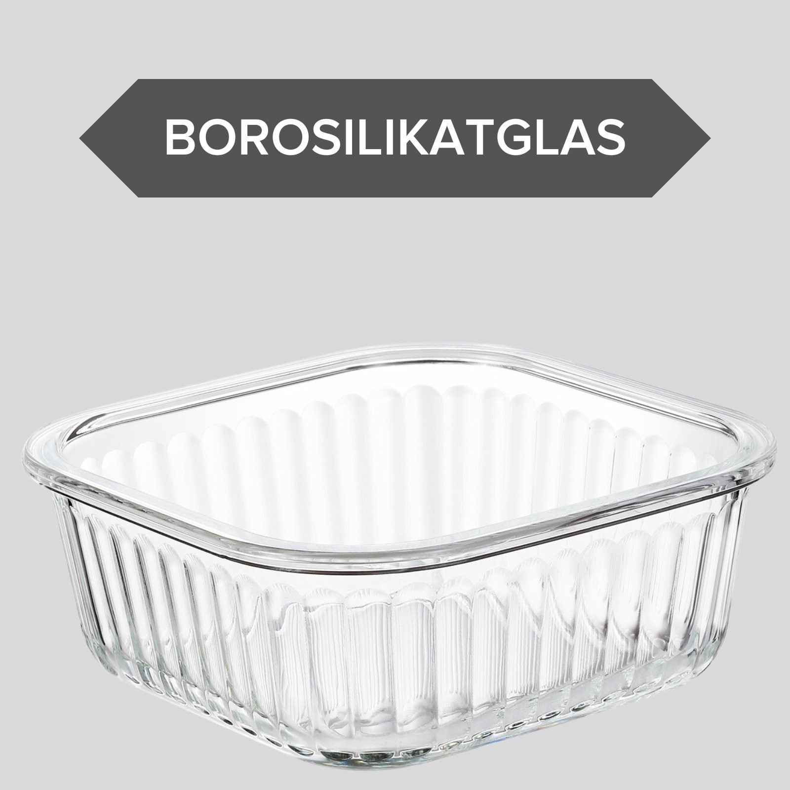 PIE LOCK Vorratsdose Vorratsdosen Glas mit Deckel - Frischhaltedosenset, Borosilikatglas, (PIE LOCK, 3 tlg. quadratisch, Vorratsdosen-Set, Borosilikatglas, Mikrowellendeckel, 320ml, 520ml, 800ml, stapelbar, Frischhaltedose, Brotdose, Meal Prep, 6-tlg