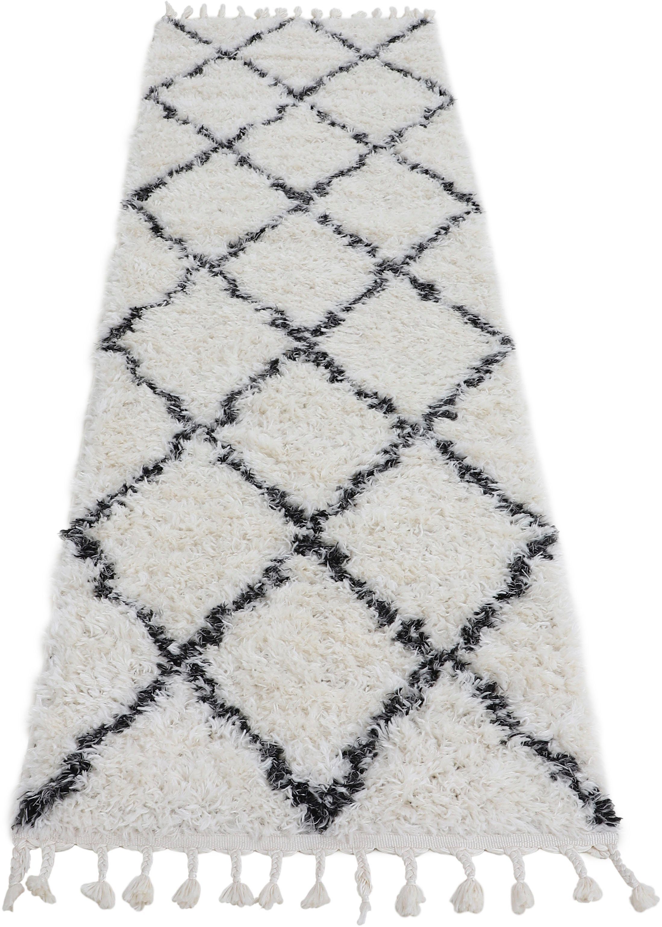 Hochflor-Läufer Eddy, carpetfine, rechteckig, Höhe: 30 mm, mit Fransen, Wohnzimmer
