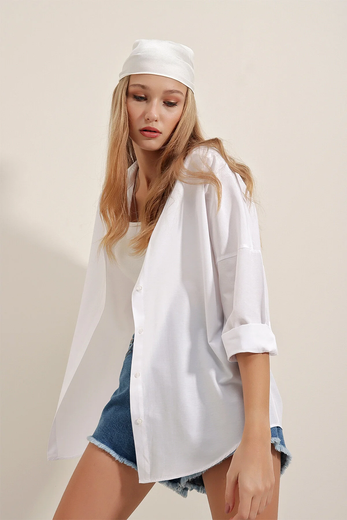 Bigdart  3900 Oversize-Lang-Basic-Hemd – Weiß