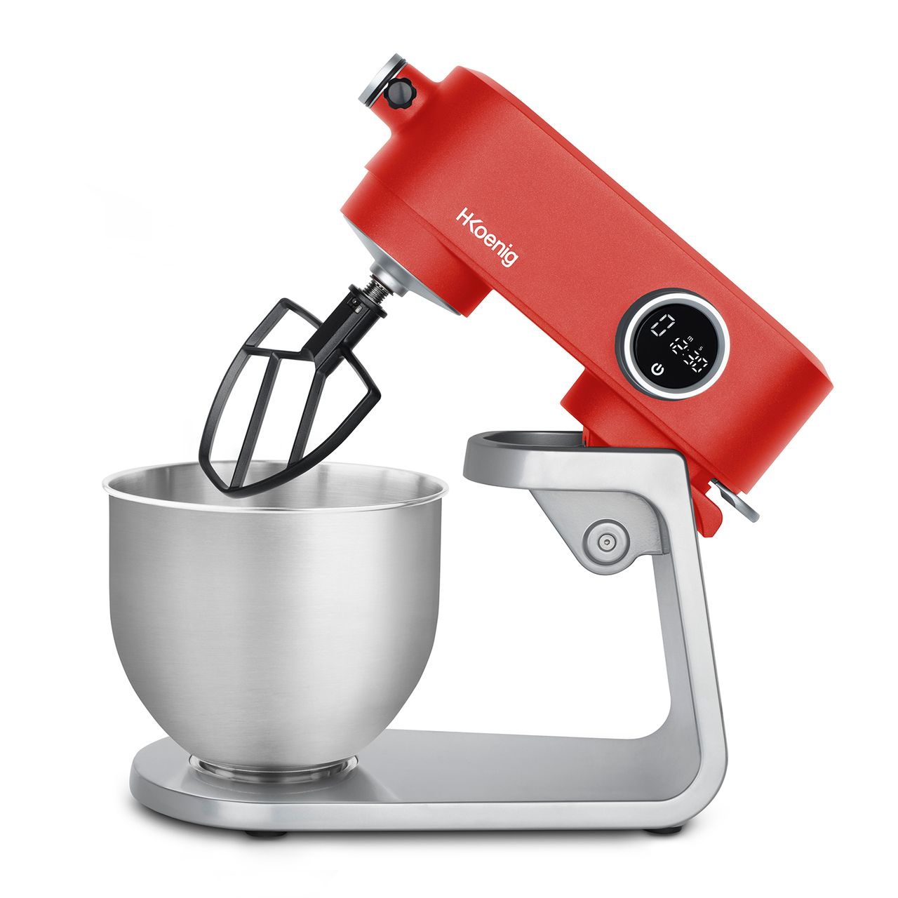 H.Koenig KM124 Küchenmaschine, professionell, multifunktionell, 5 l, Edelstahl, Mattrot, leistungsstark 800 W, Knetmaschine, 8 Geschwindigkeitsstufen