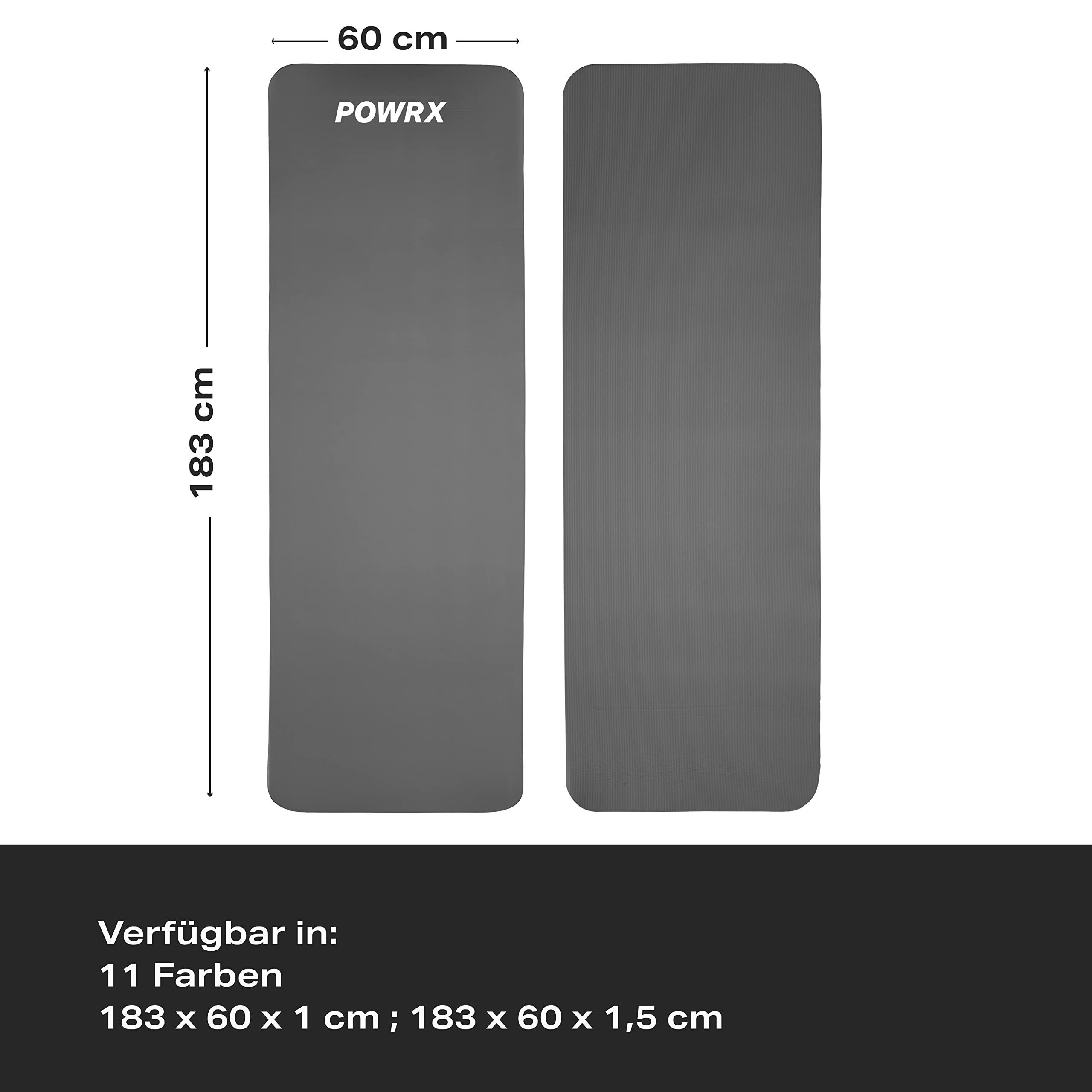 POWRX Yogamatte Gymnastikmatte Yogamatte (Grau 183x60x1.5cm) inkl. Tragegurt & Tasche, Grau 183 X 60 X 1.5 Cm 183 X 60 X 1,5 Cm
