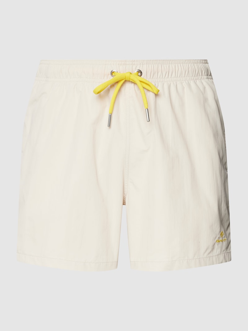 Badehose mit Label-Stitching in beige