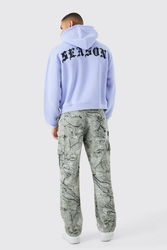 Kastiger Oversize Hoodie mit Reißverschluss und Gothic Season Print