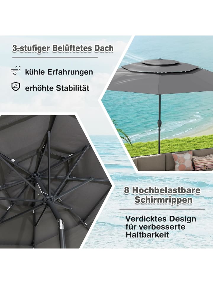 COSTWAY 300cm Sonnenschirm windfest stabil in Grau günstig kaufen onesize