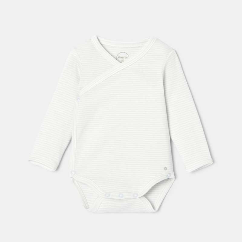 Lot de 3 bodies cœur croisé manches longues en jersey de coton bio bleu naissance Absorba