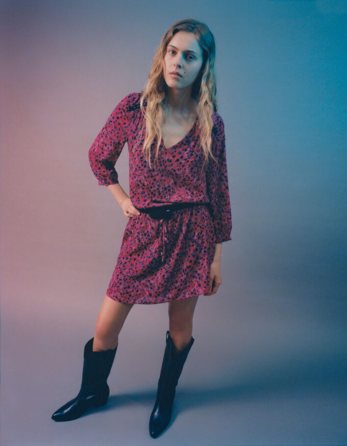 Robe courte rose imprimé léo rock recyclée Femme